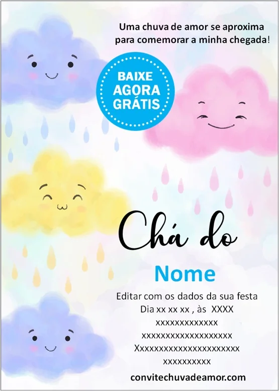 Convite Chá de Fralda Chuva de Amor Menina Chuva de Amor