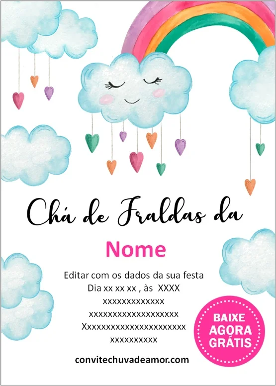 Convite Chá de Fralda Chuva de Amor Menina Chuva de Amor