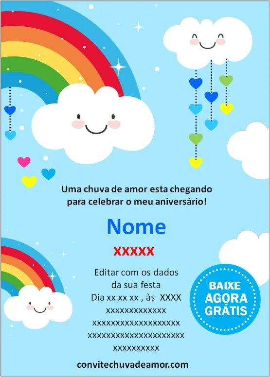 Convite Aniversário Chuva de Amor Menino Edite Online